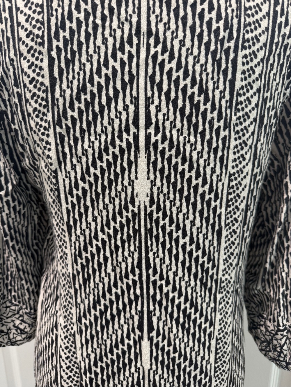 Soft Surroundings Raven Shift Dress Black White Ikat Boho 3/4 Sleeve Women Med - Picture 6 of 10